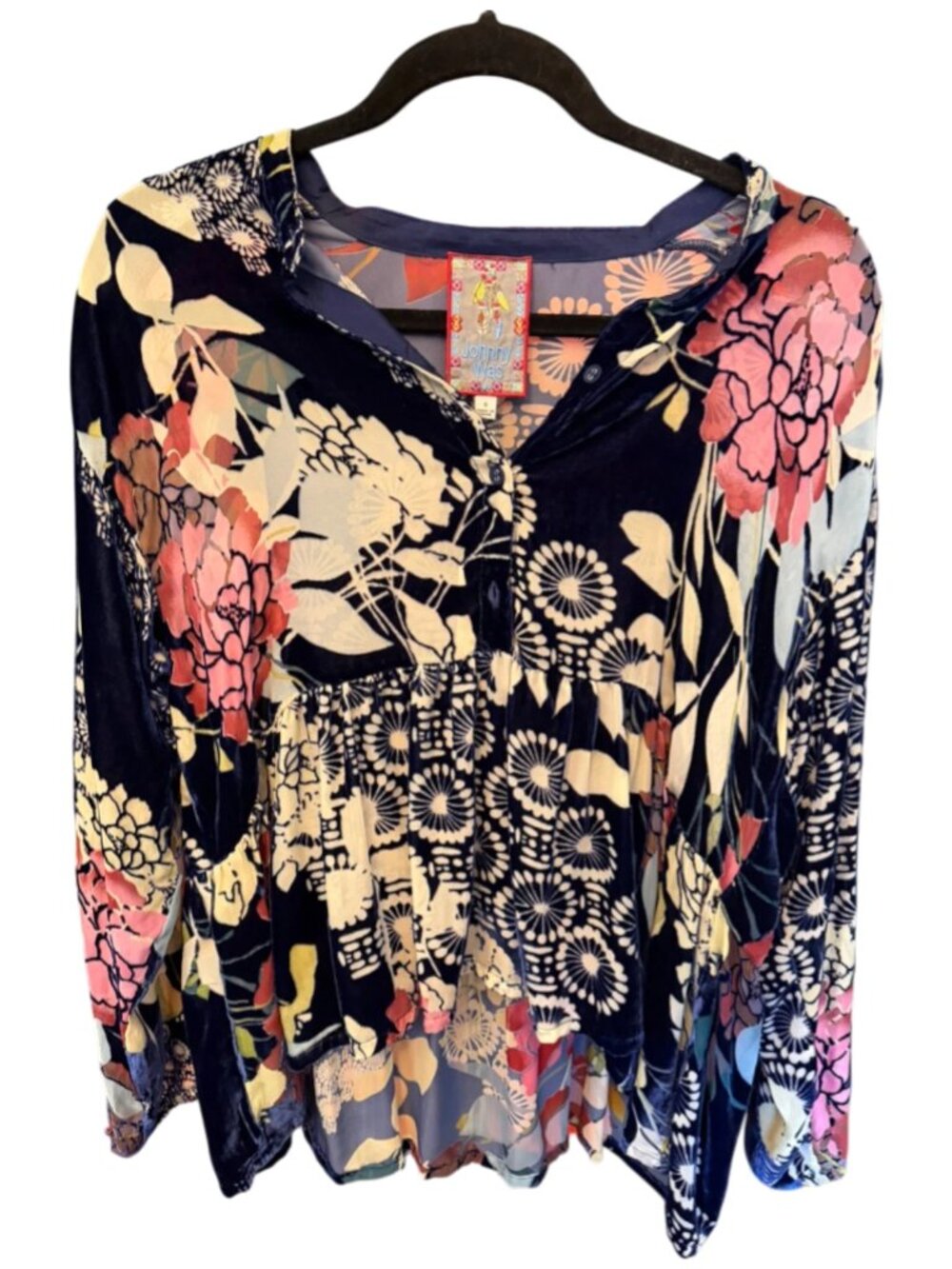 Johnny Was Sierra Burnout Blouse Velvet Size Small